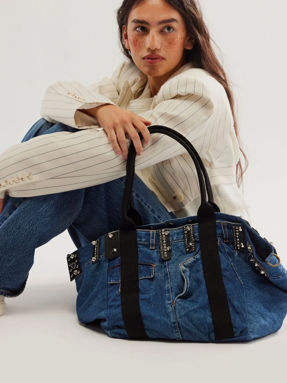 NWOT Free People Ibiza Denim Tote Bag by Stepfano Ghilardi A619